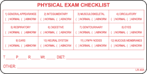 Veterinary Physical Exam Label