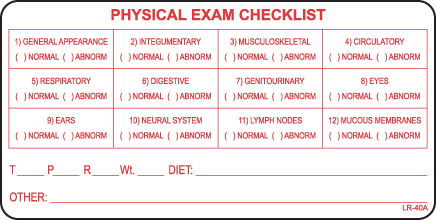 Veterinary Physical Exam Label