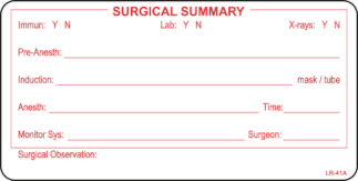 Surgical Summary Veterinary Label